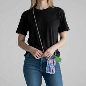 Lilly Pulitzer Call Or ID Crossbody Wallet NWT Gold Chain Tropical Maximalist